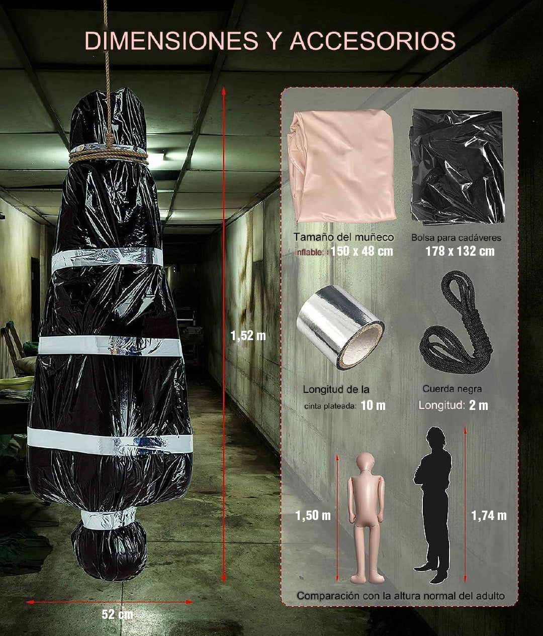 Deco Halloween Cadaver Víctima De 1.5 M De Alto