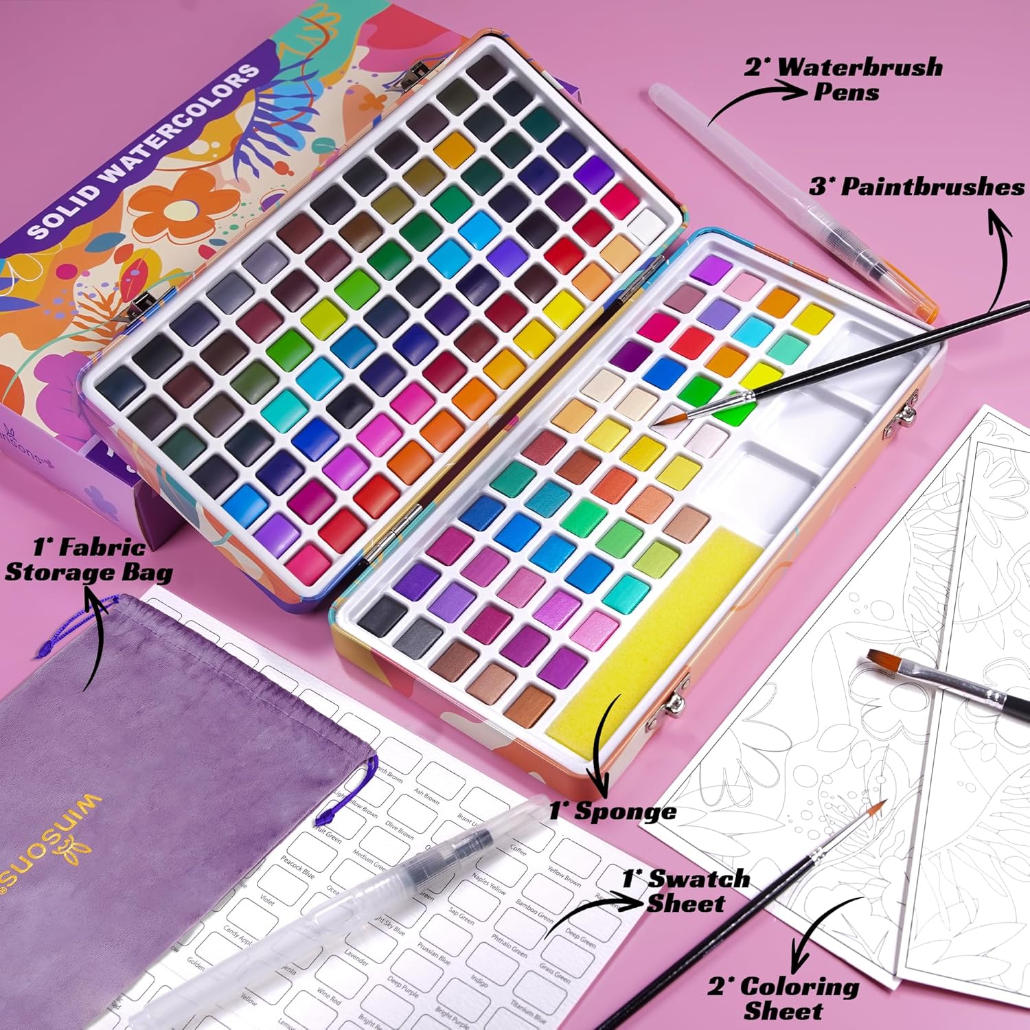 Juego De Acuarela De 138 Colores + Accesorios