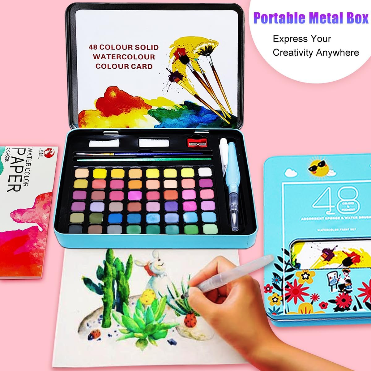 Juego De Acuarela 48 Colores En Caja Portátil