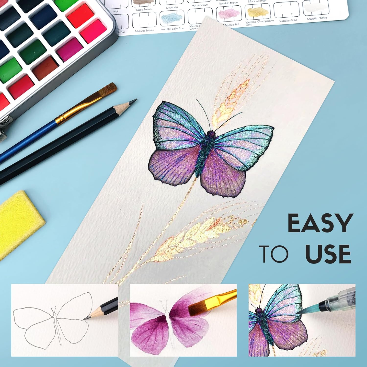 Acuarelas De Viaje Set X50 Con Pinceles De Agua