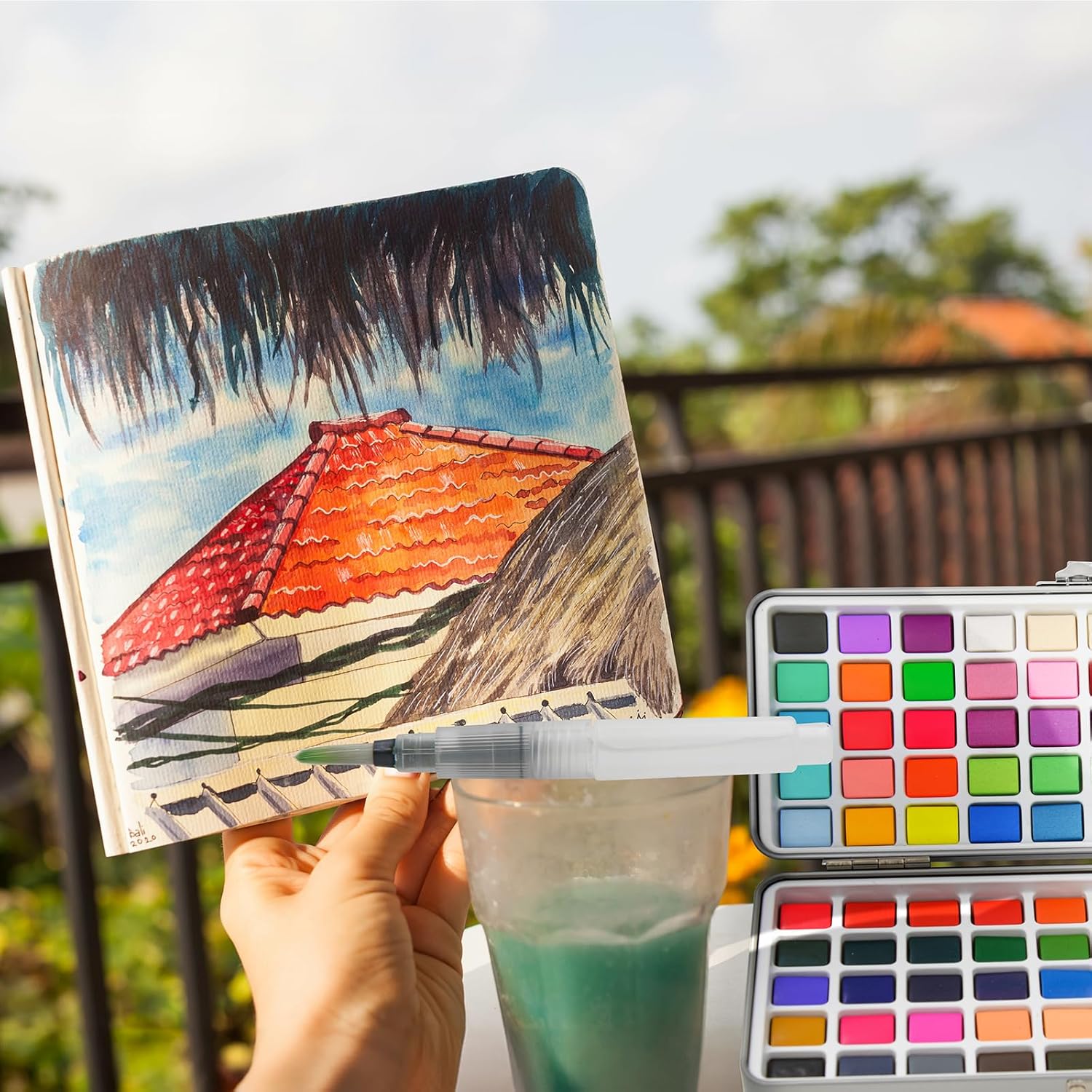 Acuarelas De Viaje Setx100 Con Pinceles De Agua