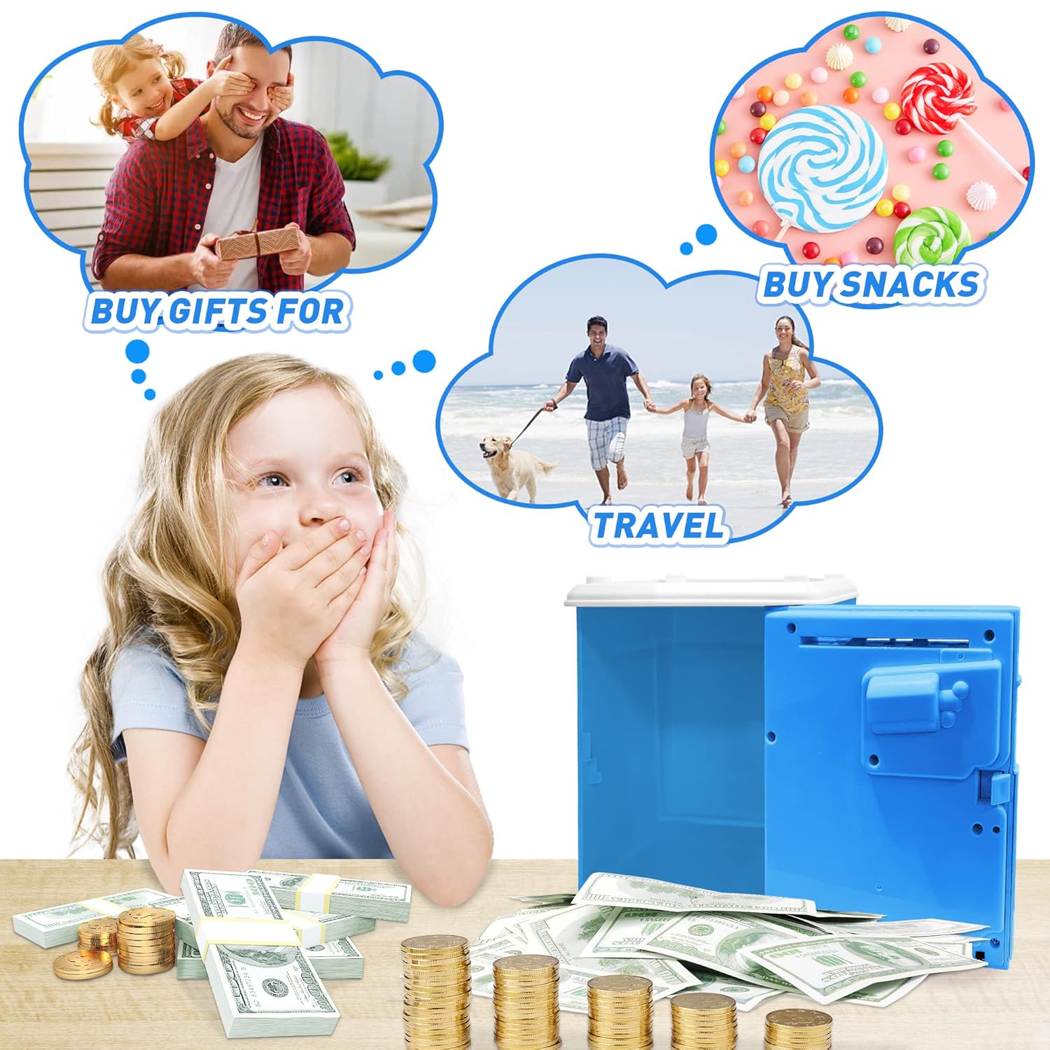 Alcancía Infantil Monedas Y Billetes Contraseña