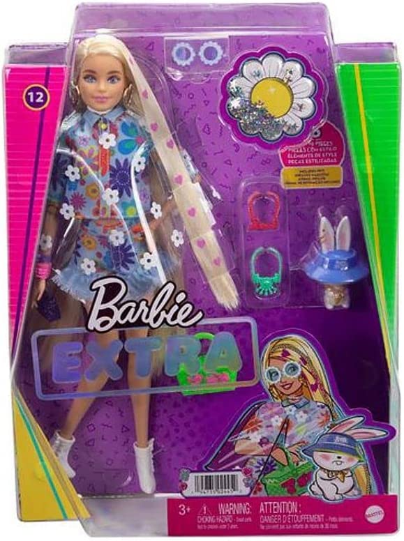 Barbie Muñeca Extra Con Traje Floral Y Conejo