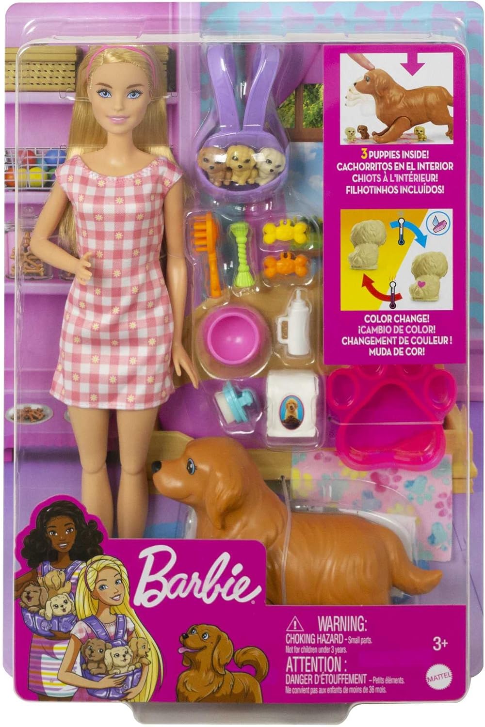 Barbie Muñeca con Mamá perro y 3 cachorros