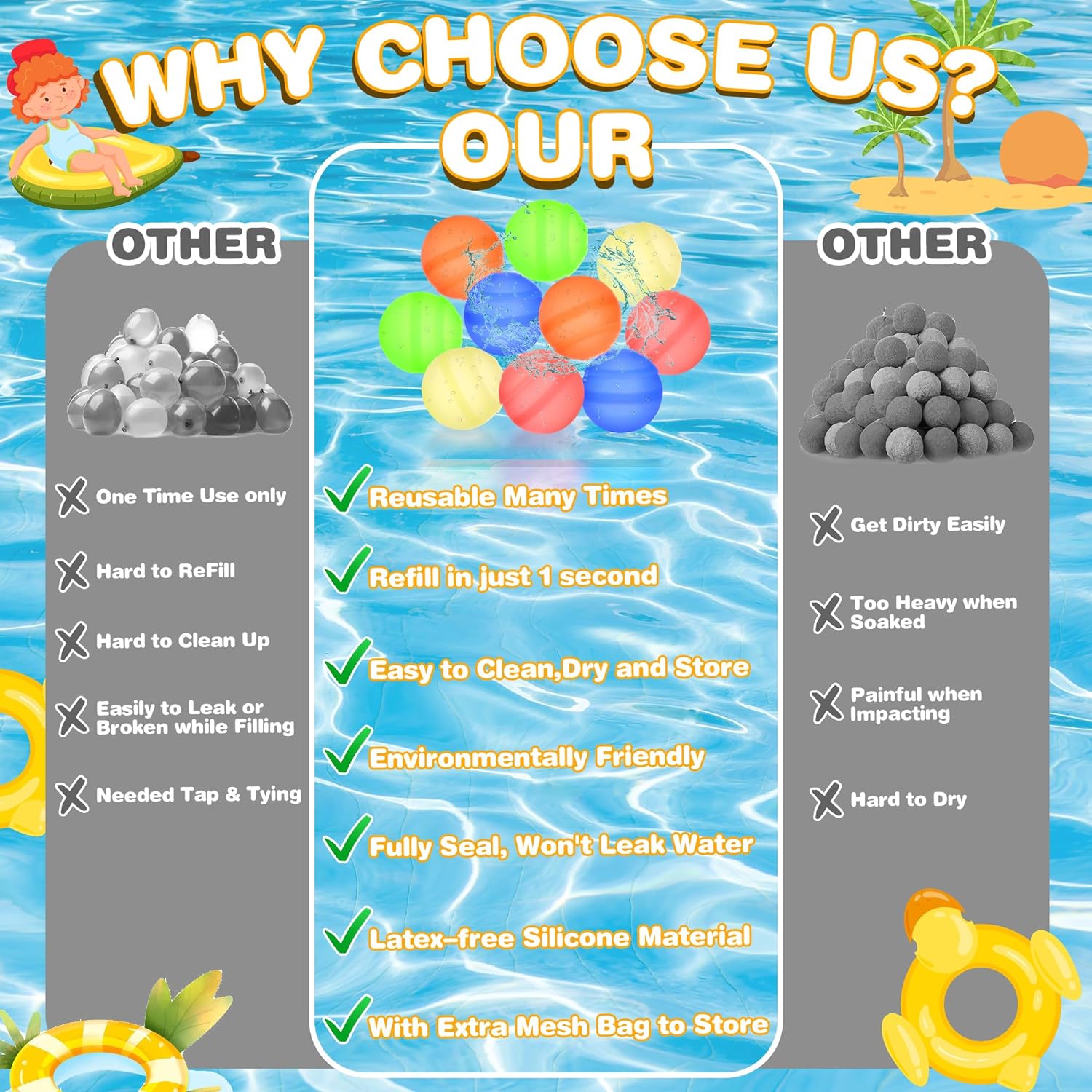 10 Bombas De Agua Reutilizables Silicona Suave