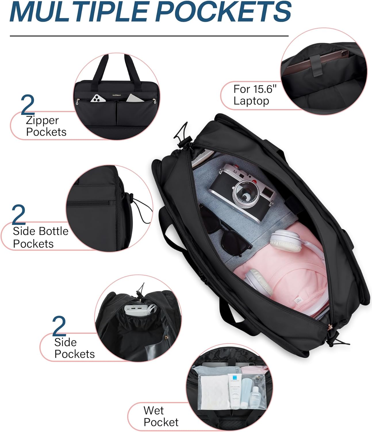 Bolso De Viaje Para Mujer De 40L Con 3 Estuches