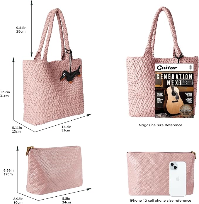 Cartera De Cuero Vegano Tejida A Mano Grande