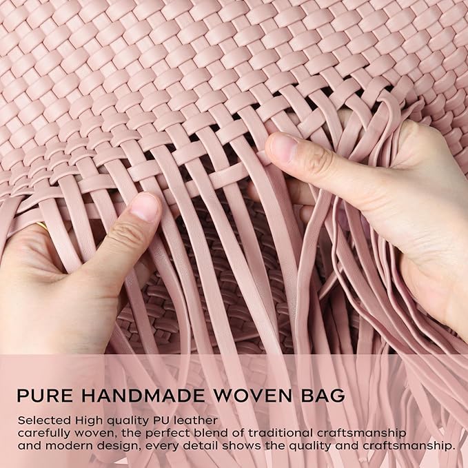 Cartera De Cuero Vegano Tejida A Mano Grande