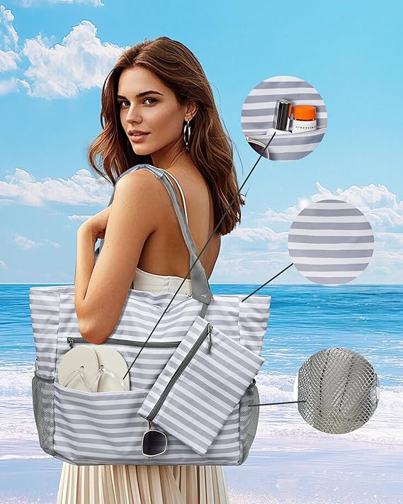 Bolso De Playa y Piscina Impermeable Con Neceser