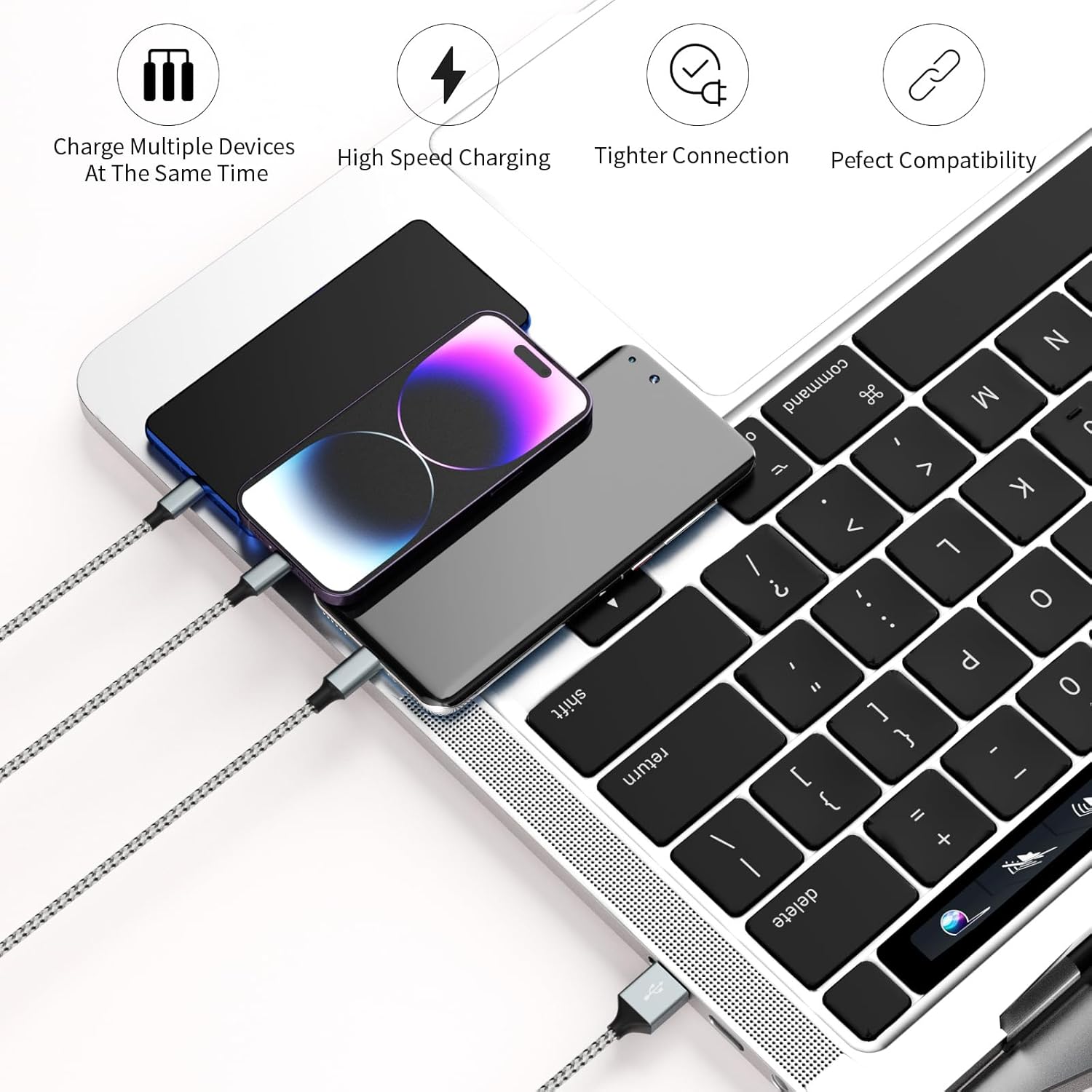 Cables De Carga Múltiple 3 En 1 Nailon Trenzado