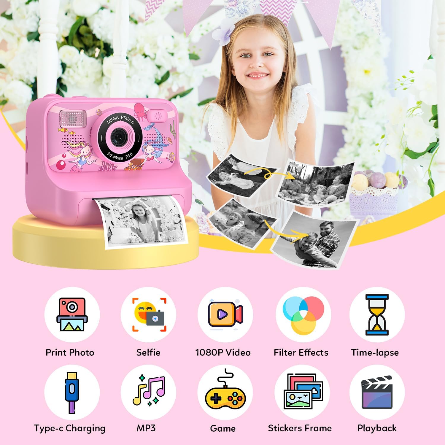 Cámara De Impresión Instantánea infantil Hd