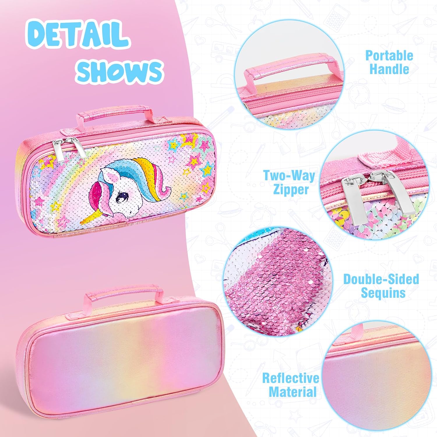 Estuche Para Lápices De Unicornio Lentejuelas