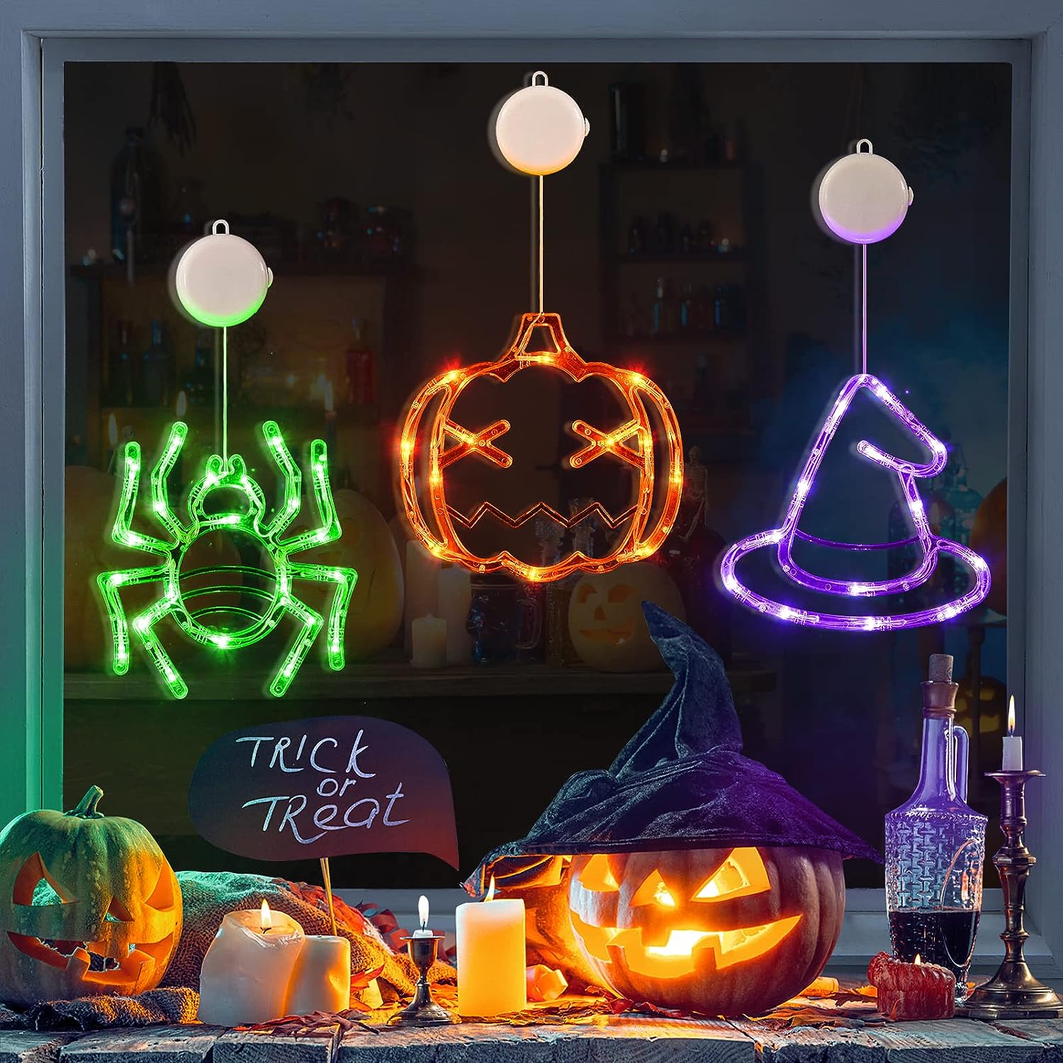 Halloween Deco Pack 3 Luces A Pilas Con Ventosa