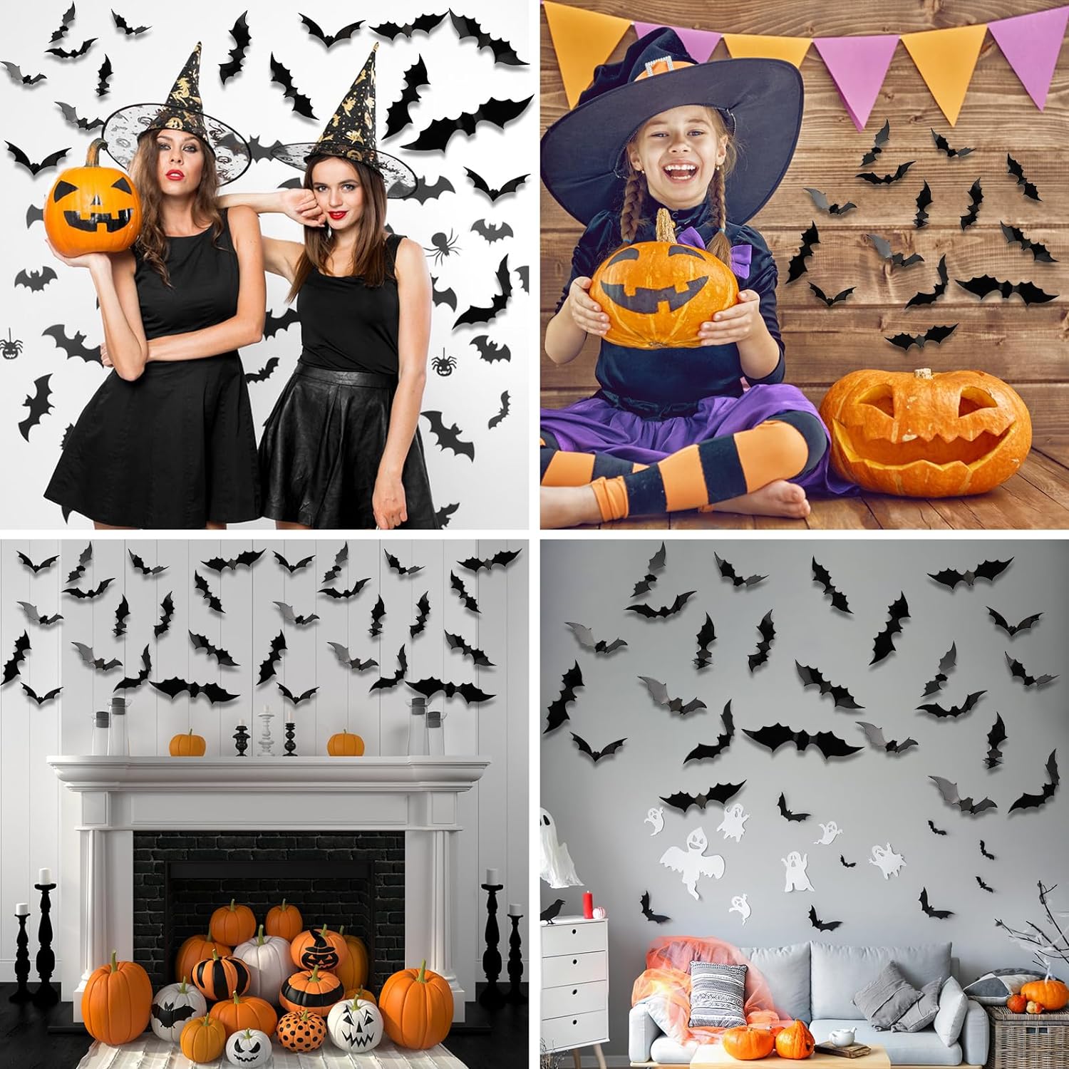 Murcielagos 3d Halloween 72 Unidades en 5 Tamaños pvc