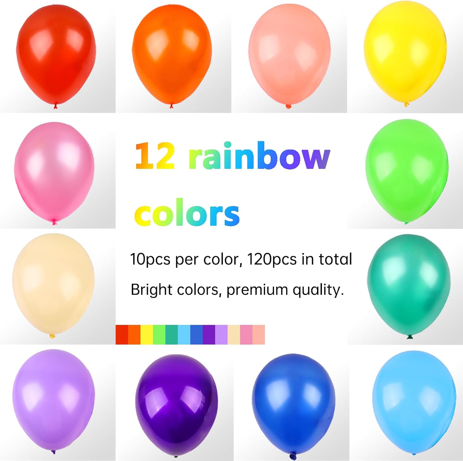 120 Globos De Látex Arcoíris De 30cm Multicolor