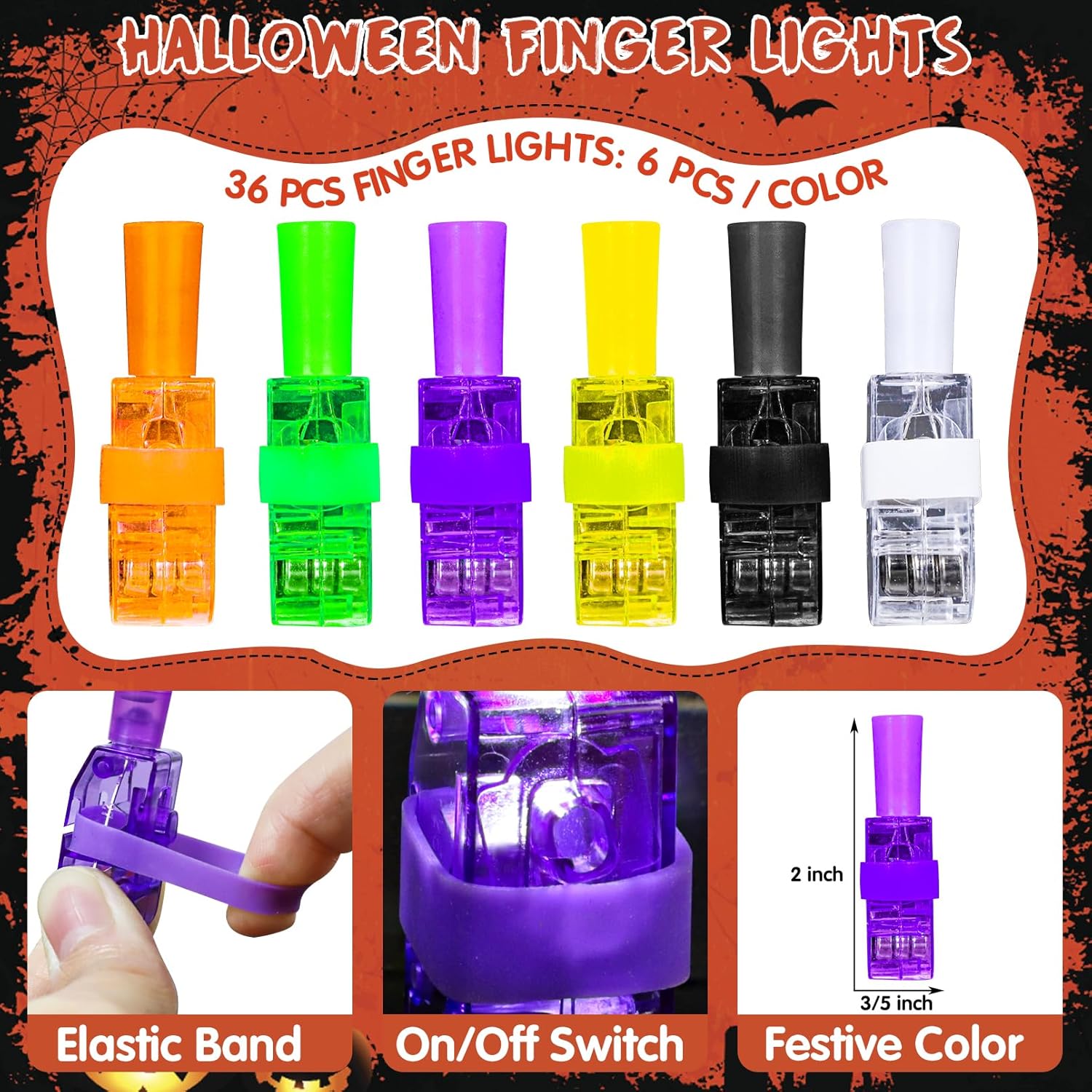 36 Luces De Dedo Iluminadas Infantil Halloween