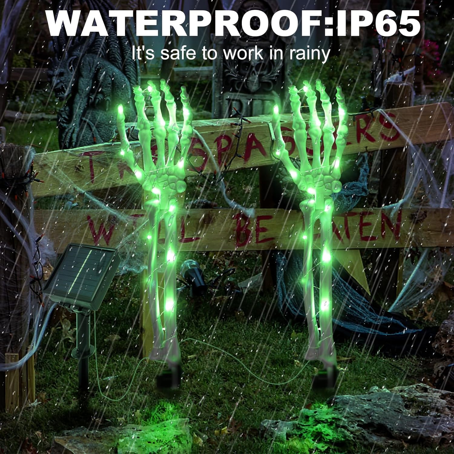 Deco Solar De Halloween Kit X2 Brazos Esqueleto