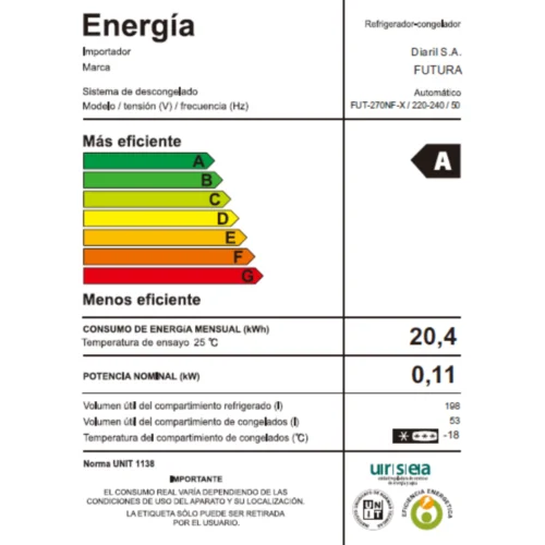Refrigerador Futura frío seco Acero Inoxidable