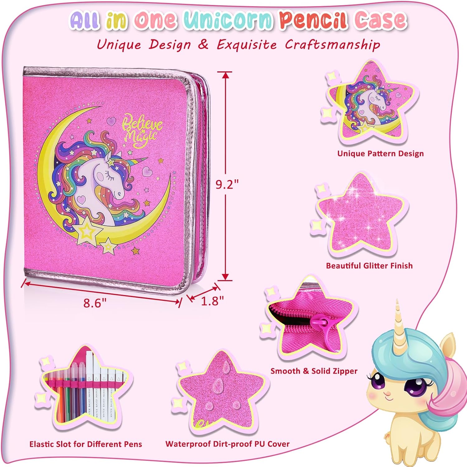 Cartuchera De Unicornio Con 73 Útiles Escolares