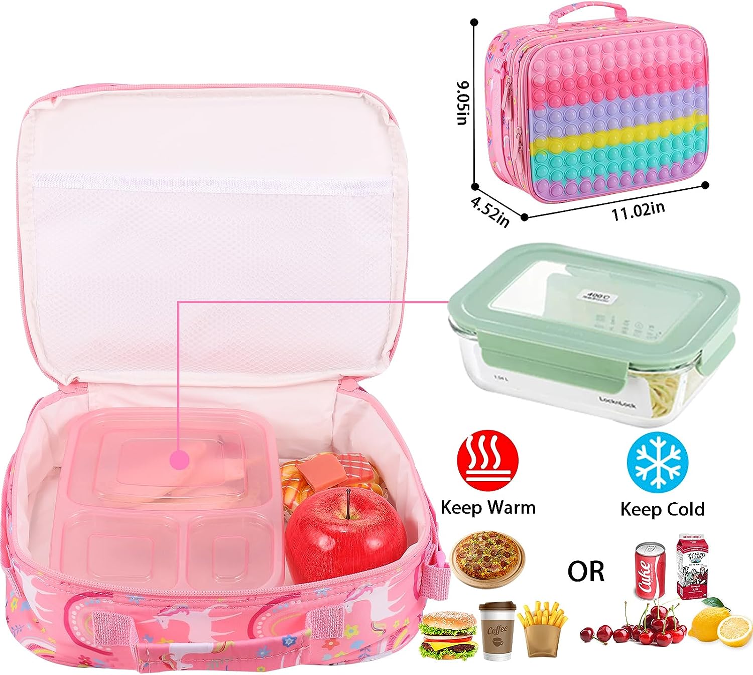 Lonchera Diseño Unicornio y dinosaurio Pop It