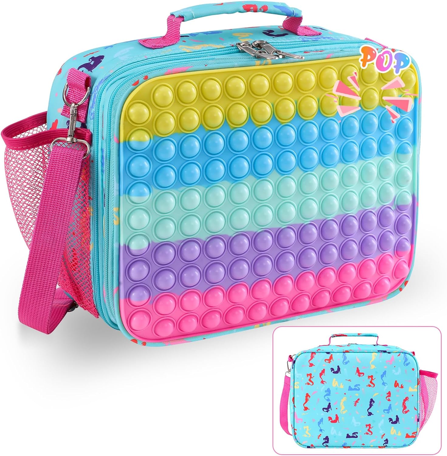 Lonchera Diseño Unicornio y dinosaurio Pop It