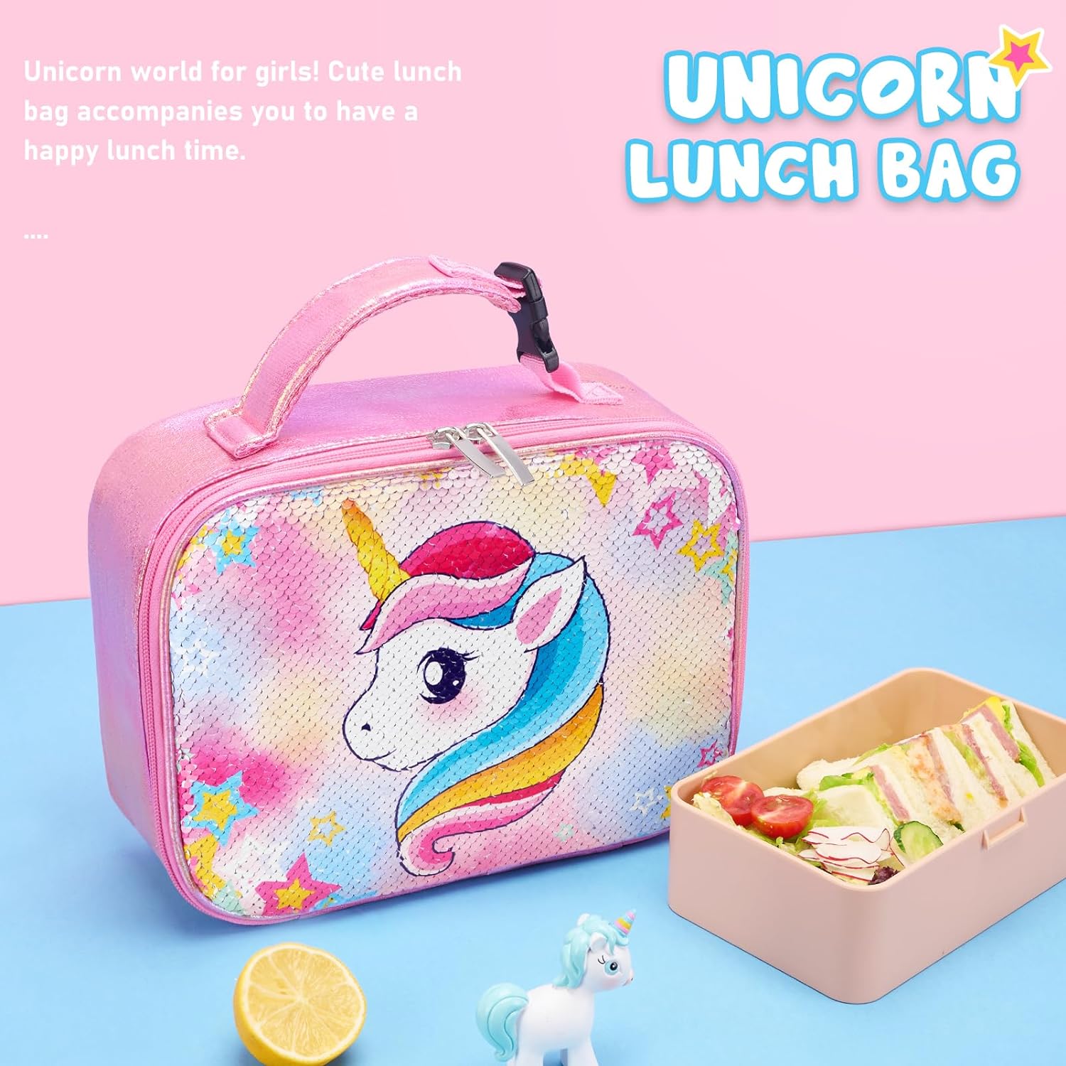 Lunchera Infantil De Unicornio Lentejuelas
