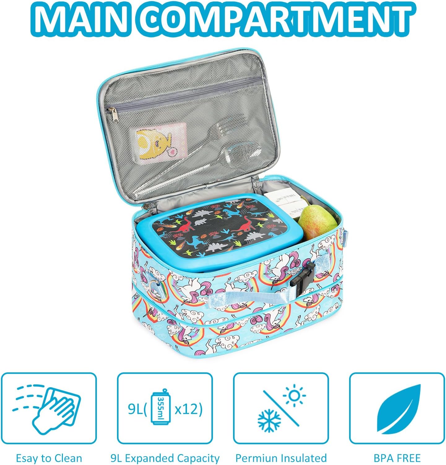 Lonchera Expandible unicornio o dinosaurio Aislamiento Térmico