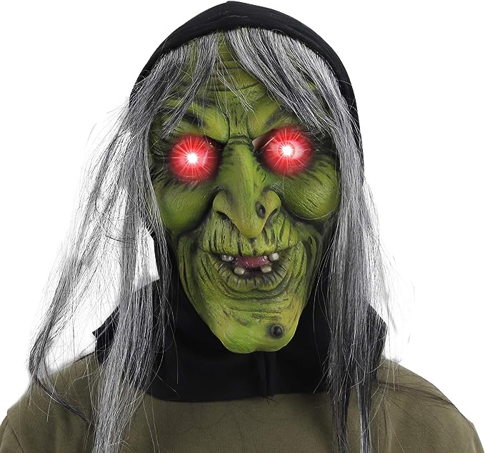 Máscara De Bruja Con Luz Roja En Ojos Halloween
