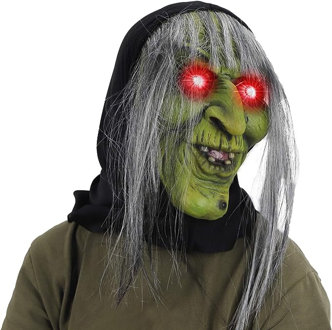 Máscara De Bruja Con Luz Roja En Ojos Halloween