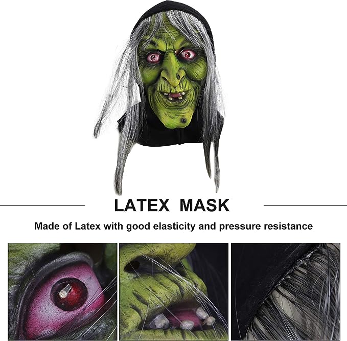 Máscara De Bruja Con Luz Roja En Ojos Halloween