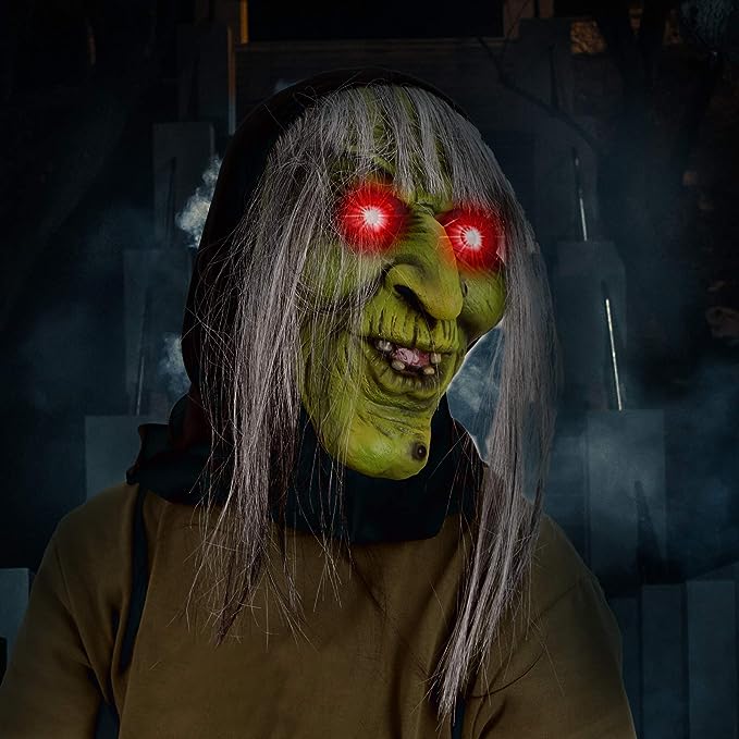 Máscara De Bruja Con Luz Roja En Ojos Halloween