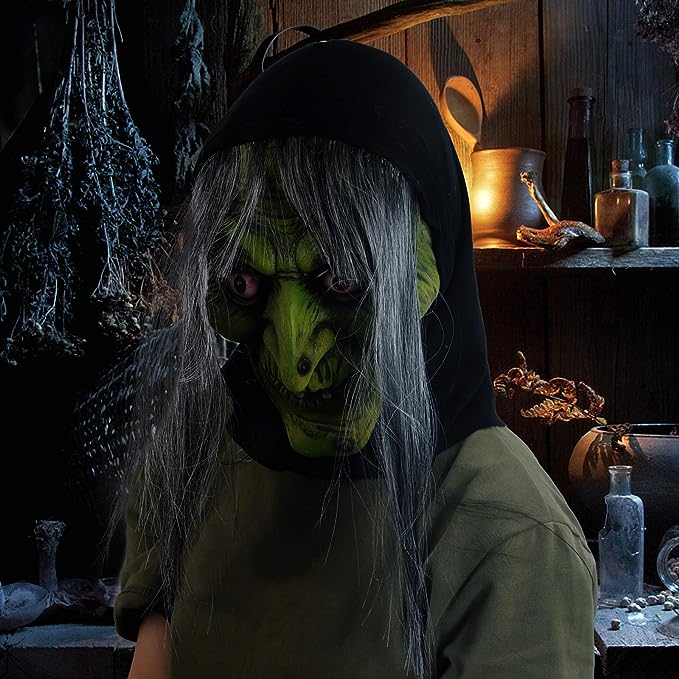 Máscara De Bruja Con Luz Roja En Ojos Halloween