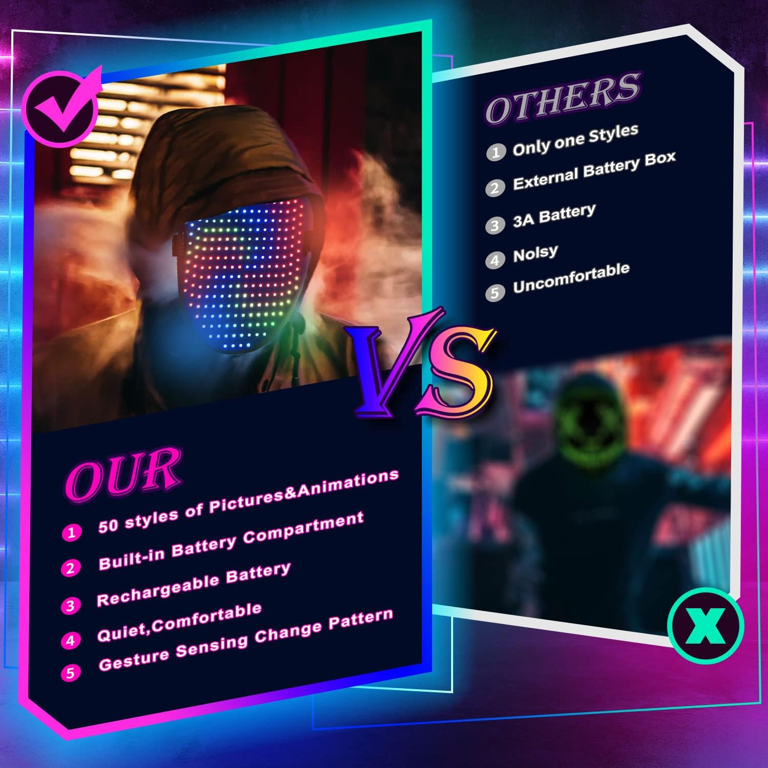 Máscara Led Transformación Detección De Gestos