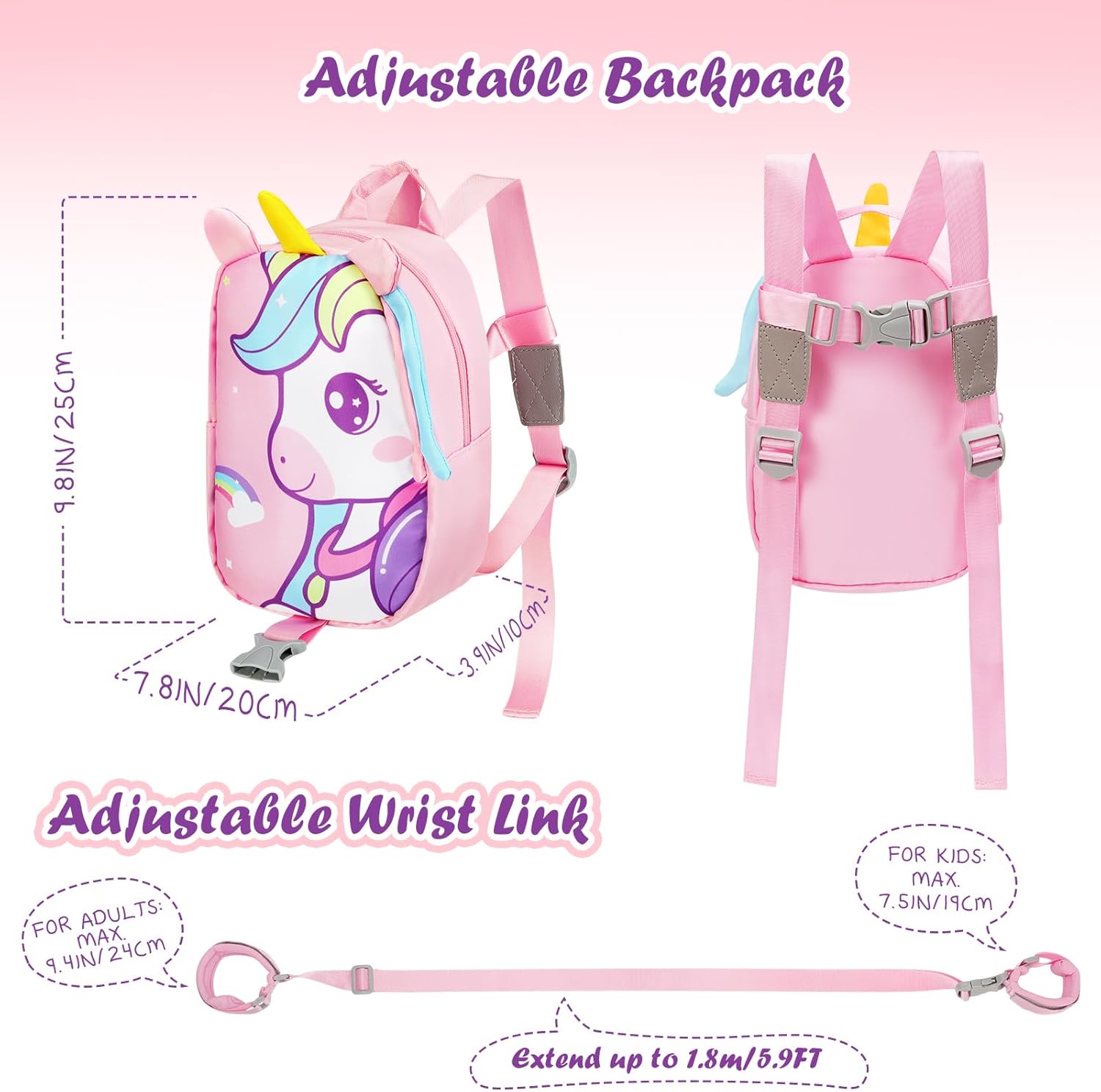 Mochila Infantil Con Correa Unicornio 1 a 3 Años