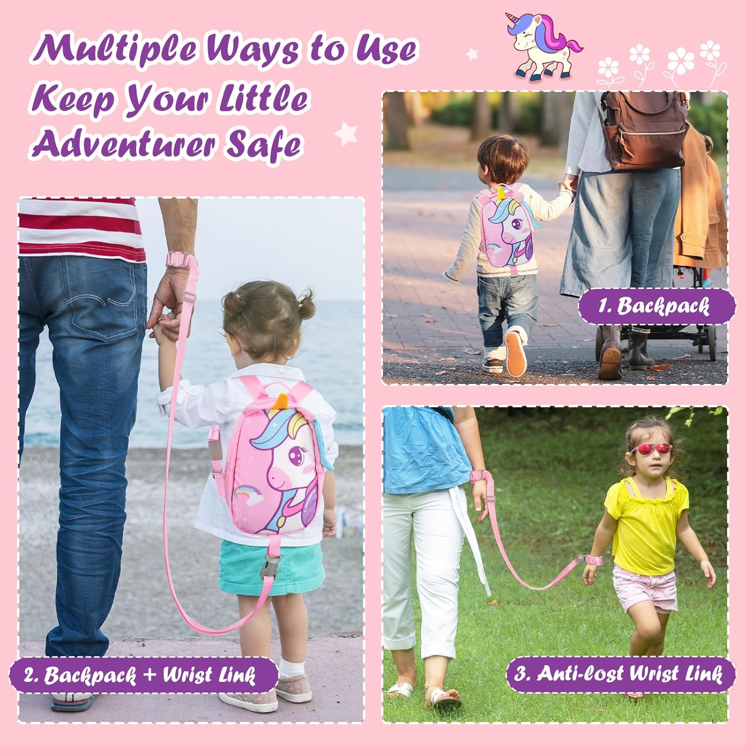 Mochila Infantil Con Correa Unicornio 1 a 3 Años