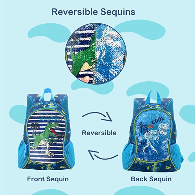 Mochila Infantil Dinosaurio De Lentejuelas 34cm