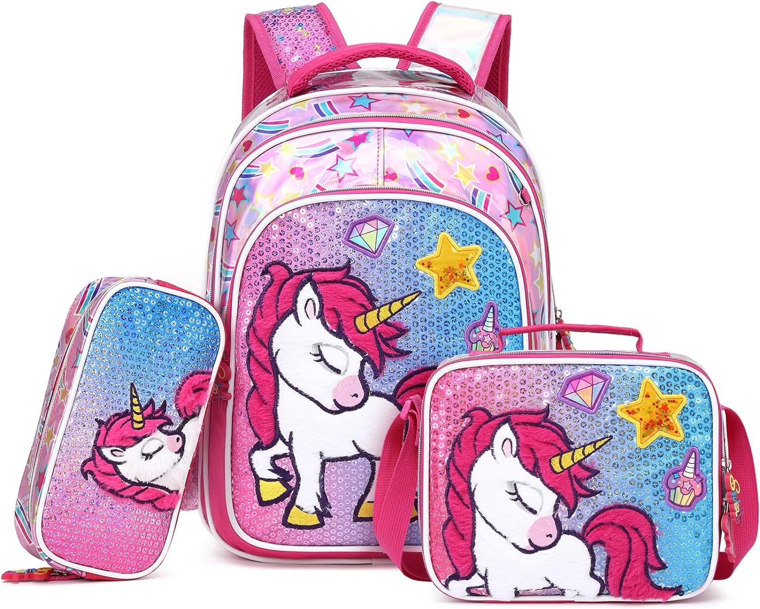 Set X3 Mochila Lentejuelas Brillantes Unicornio