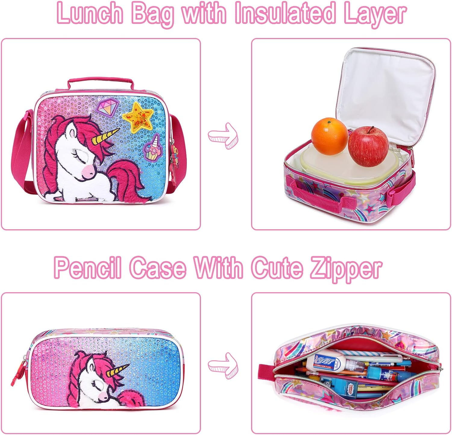 Set X3 Mochila Lentejuelas Brillantes Unicornio