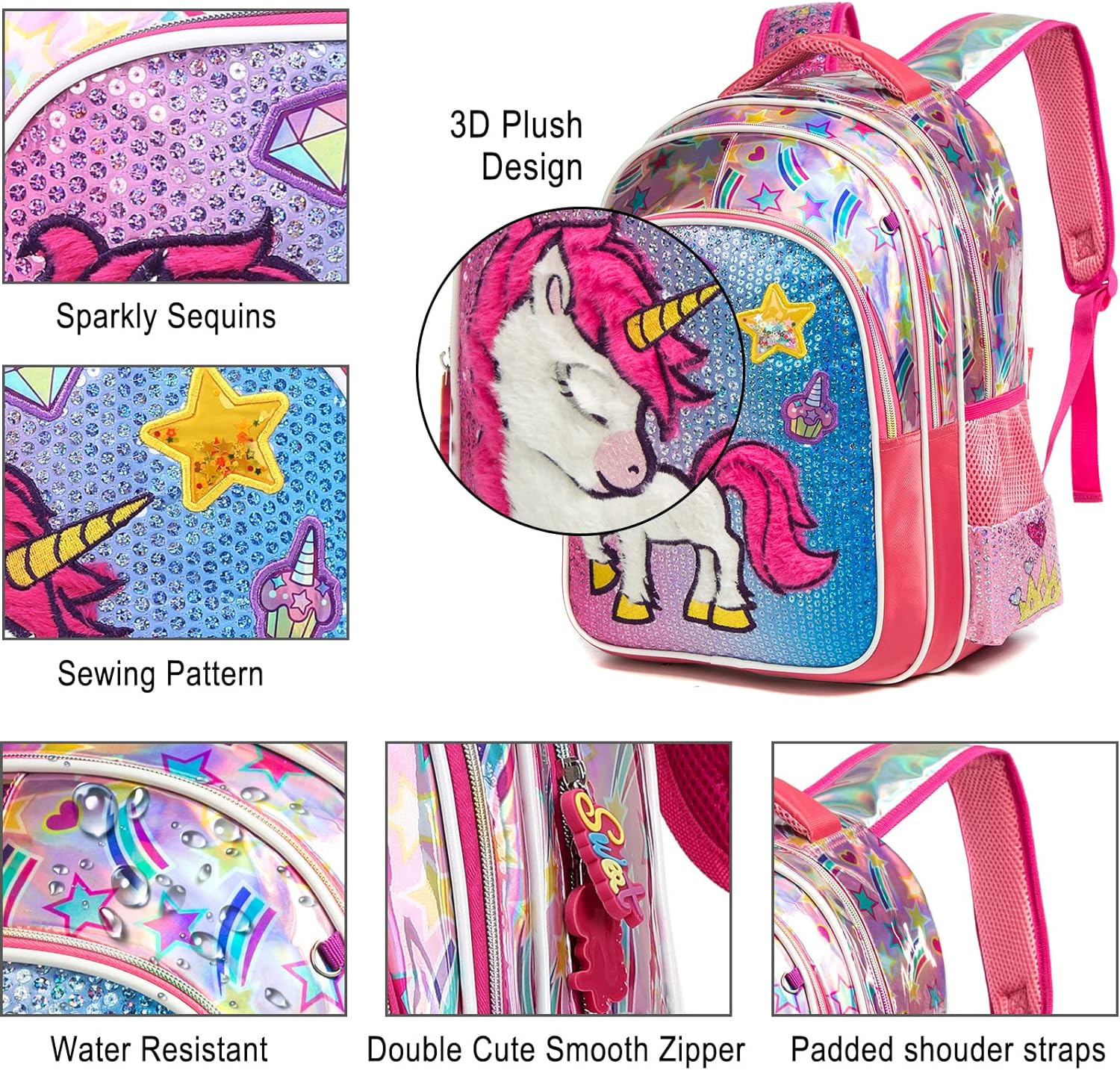 Set X3 Mochila Lentejuelas Brillantes Unicornio