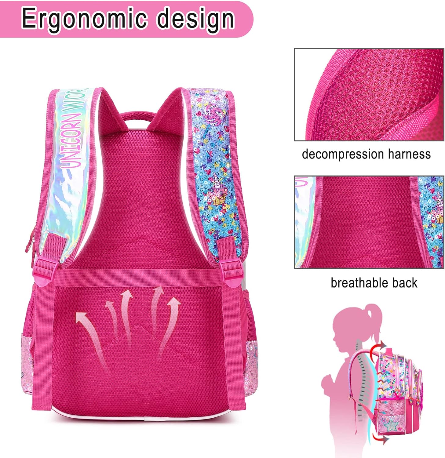 Set X3 Mochila Lentejuelas Brillantes Unicornio