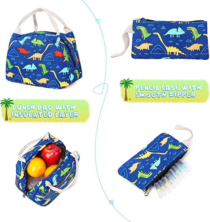 Mochila Dinosaurio Con Lonchera Y Cartuchera