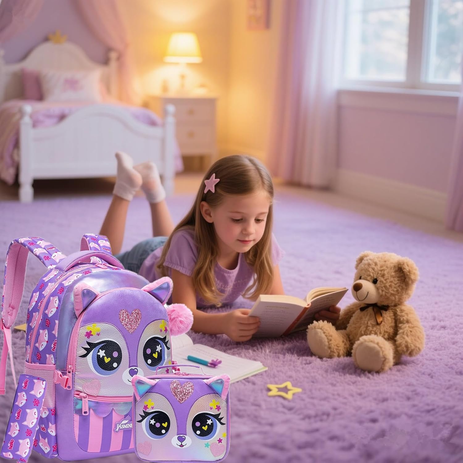 KIt Mochila Infantil Gatito + lonchera + Cartuchera Gran Capacidad