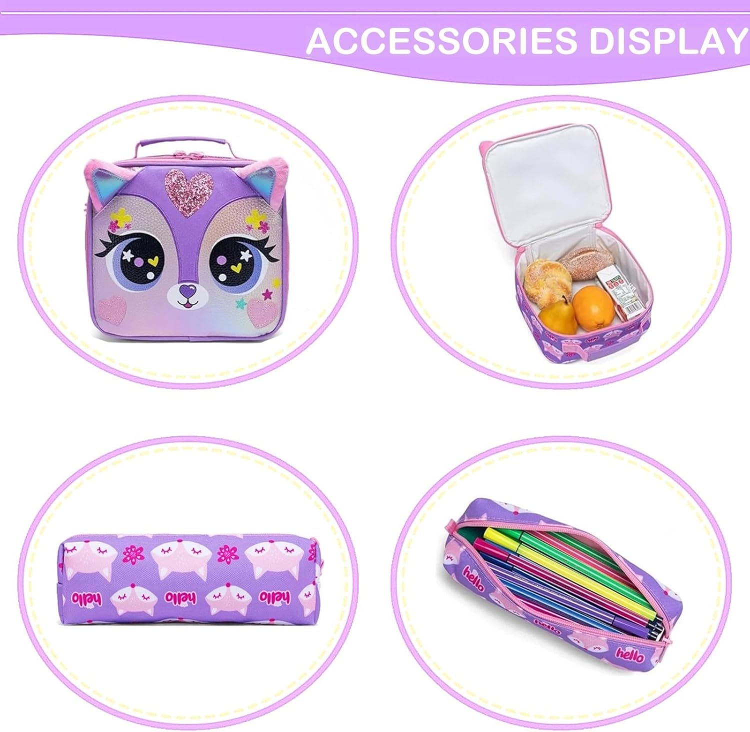 KIt Mochila Infantil Gatito + lonchera + Cartuchera Gran Capacidad