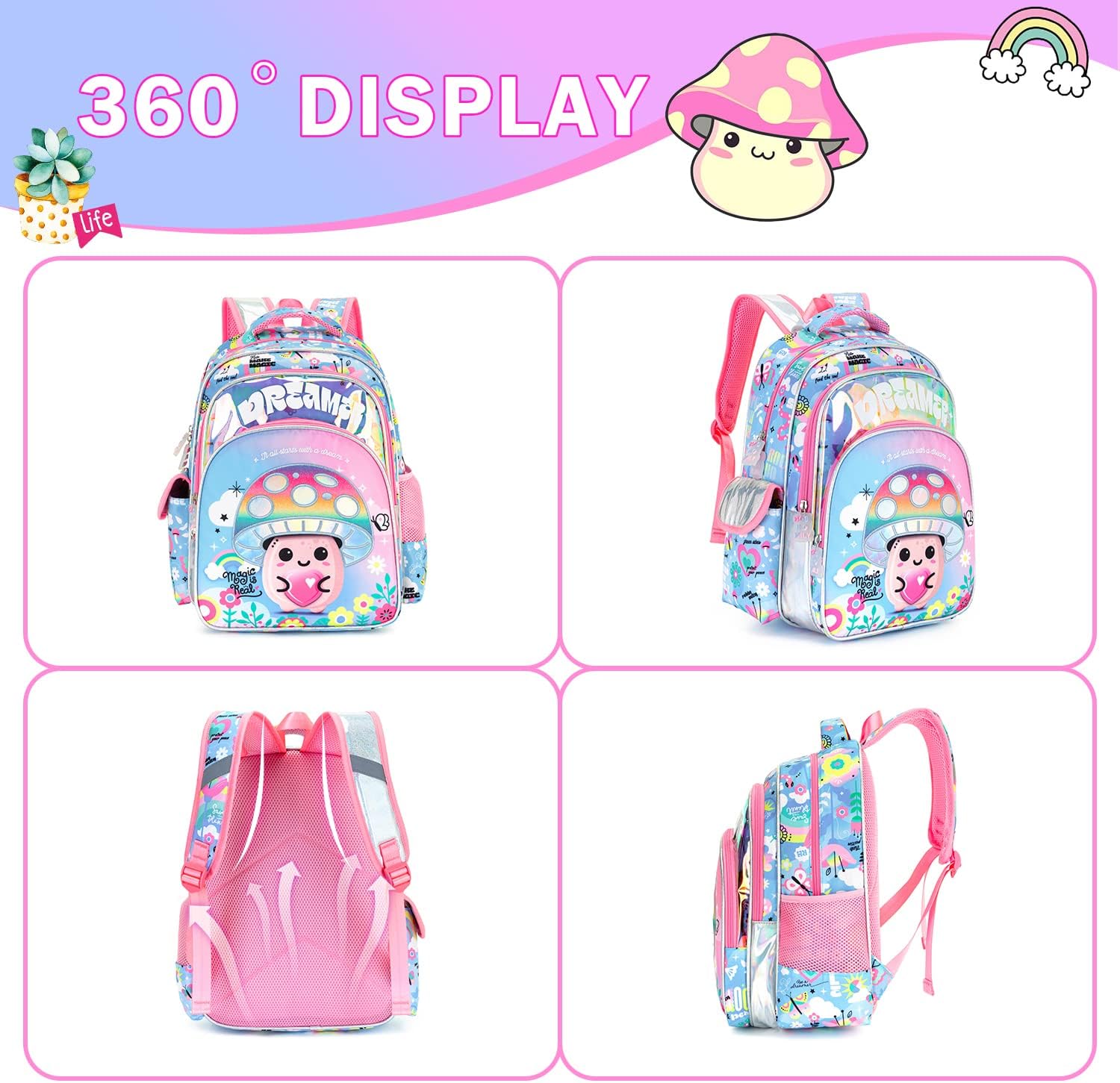 Set Mochila Lonchera Y Cartuchera Hadas de Hongos