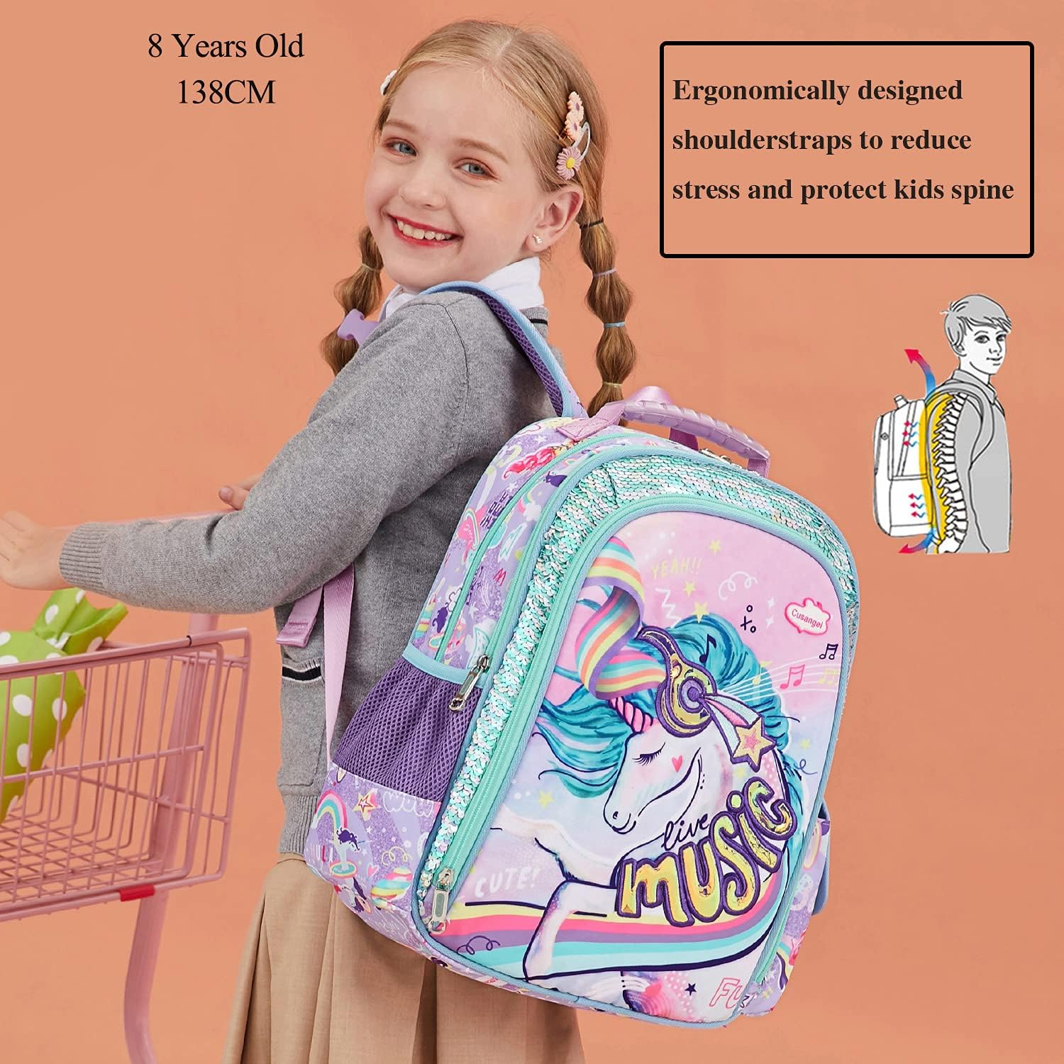 Mochila Infantil Unicornio Con Lentejuelas