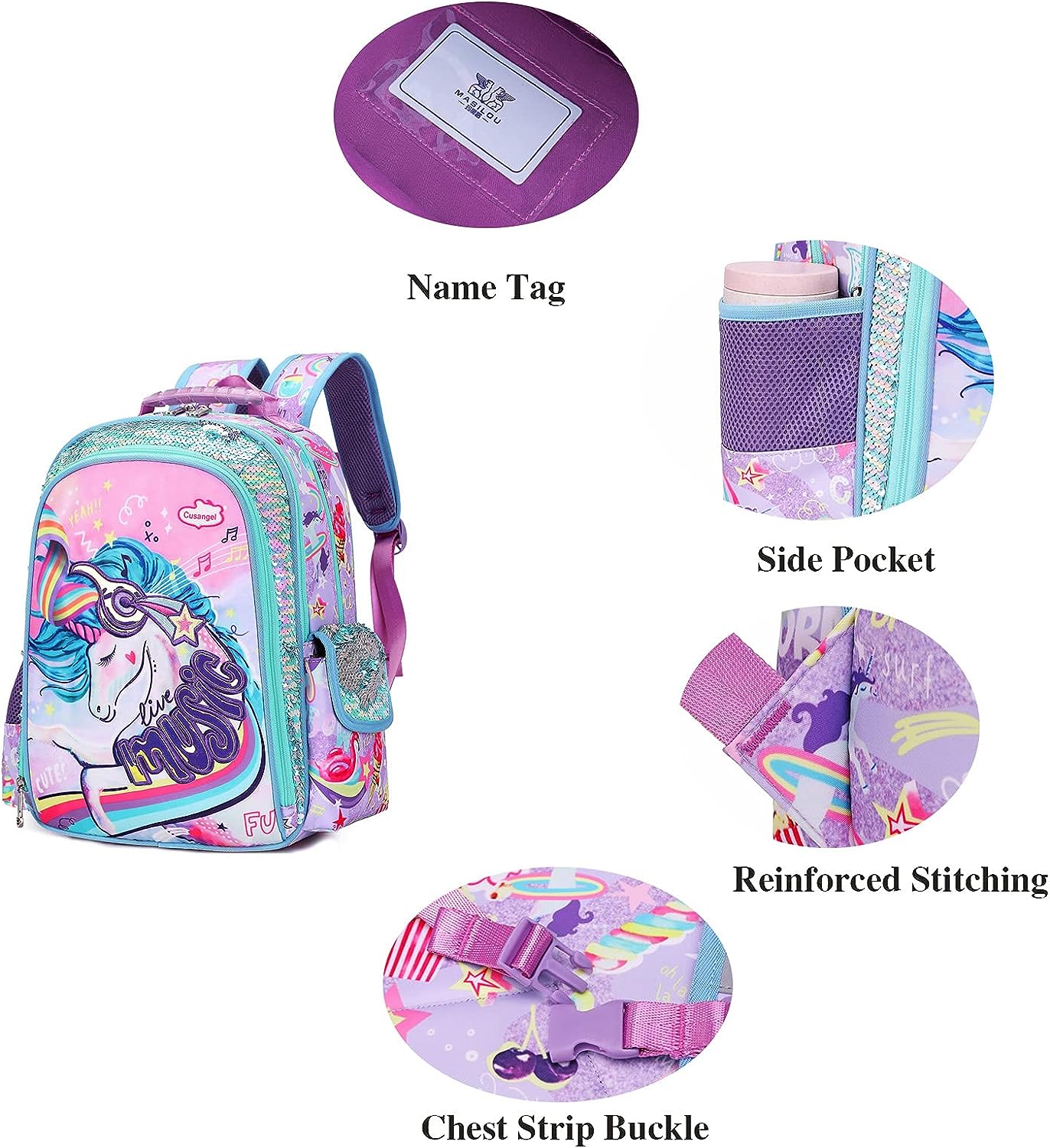 Mochila Infantil Unicornio Con Lentejuelas