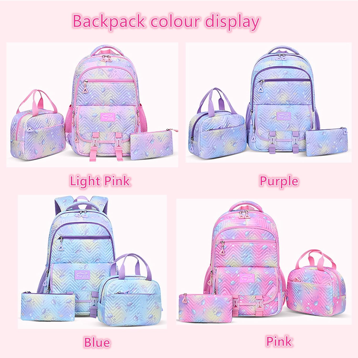 Juego De Mochila Escolar 3 En 1 Medusa Purpura