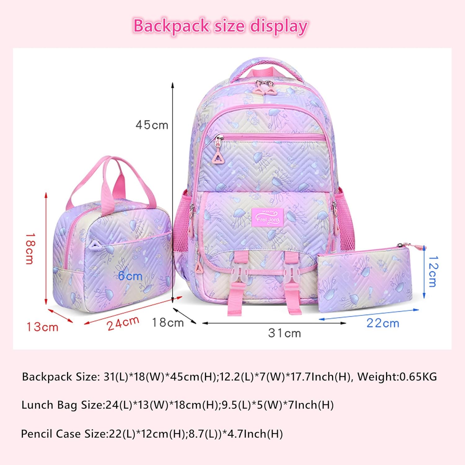 Juego De Mochila Escolar 3 En 1 Medusa Purpura