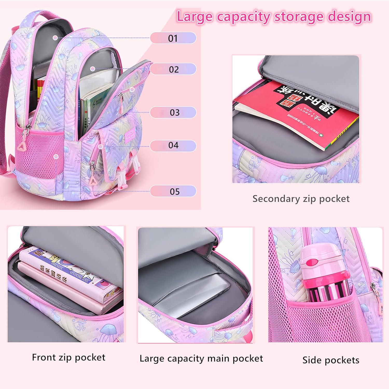 Juego De Mochila Escolar 3 En 1 Medusa Purpura