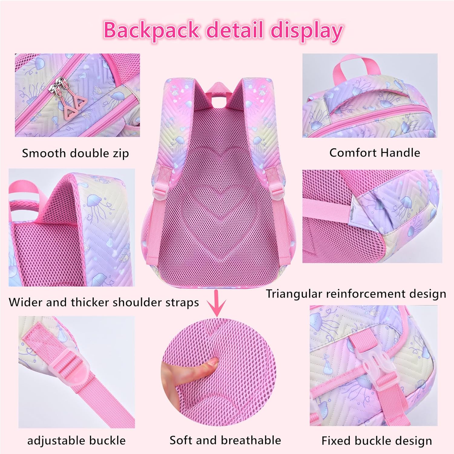 Juego De Mochila Escolar 3 En 1 Medusa Purpura